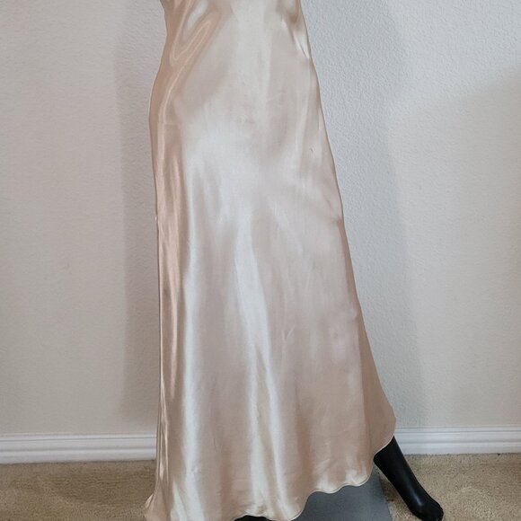Vintage 90s Y2K Betsy & Adam Dress Size 8 Satin Halter Prom Fishtail Champagne - Picture 2 of 13